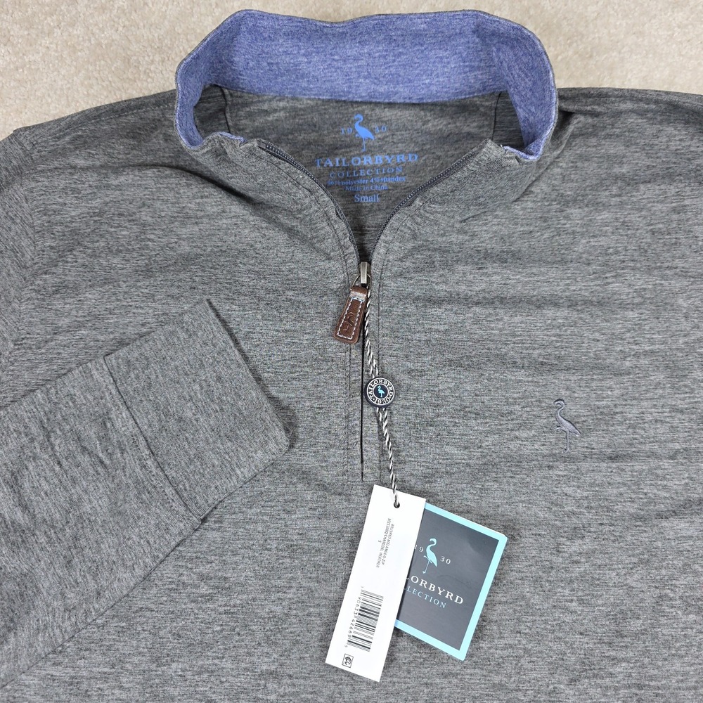 Tailorbyrd Quarter Zip Pullover Small Mens Heathered Knit Stretch Grey Sweater